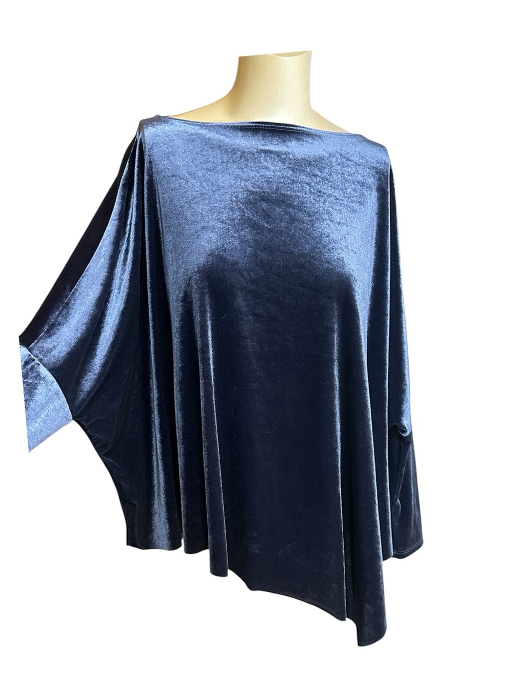 Camille & Co Blue Velvet Dolman Batwing Asymmetrical Top Oversized Small